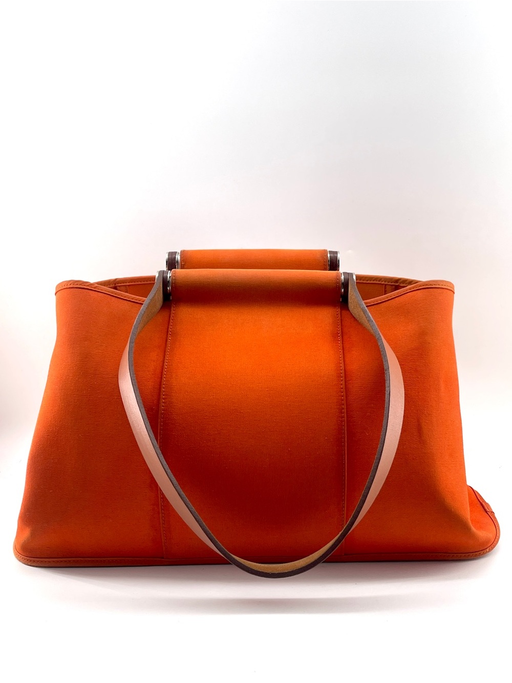 Hermes Orange Canvas Tote with Leather Shoulder Straps